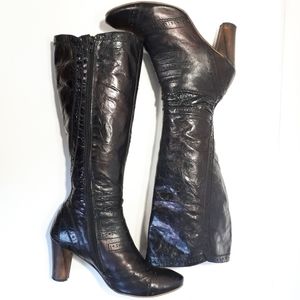 Prophecy Leather Tall Metallic Heeled Boots 40